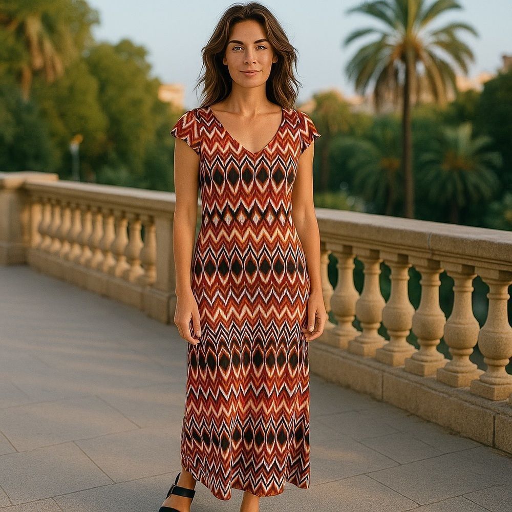 Bear Dance HIGH/LOW MAXI DRESS Size Large fits like Medium NWT Orange/Brown